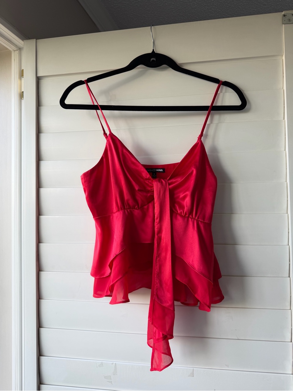 Fashion Nova Hot Pink Satin Tie-Front Spaghetti Strap Camisole